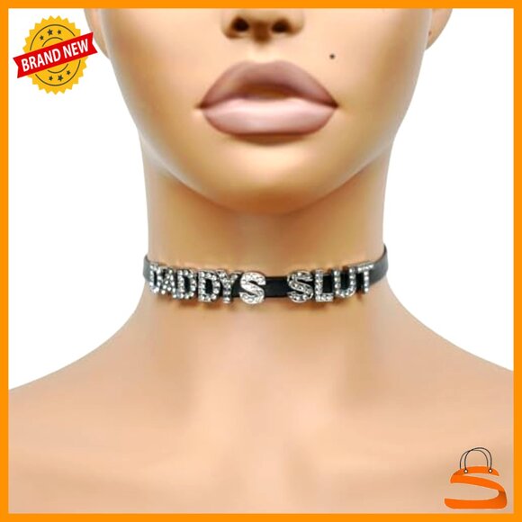 Adjustable Faux Leather Choker Necklace Set with Slideable Letters - Picture 6 of 6
